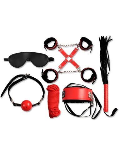 Secret Bondage : Ensemble BDSM 8 pcs 6148Rk - Noir et Rouge