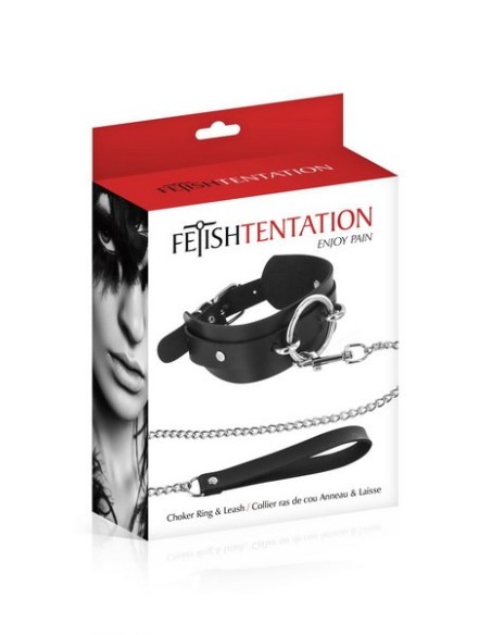 Black collar with ring and leash Fétish Temptation