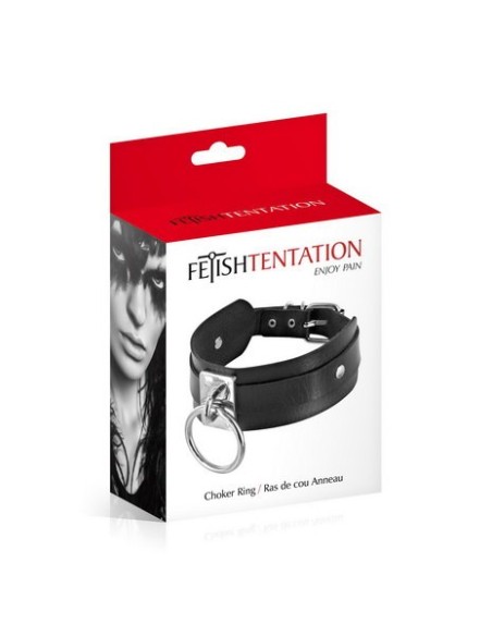 Collar ancho negro con anilla Fétish Temptation