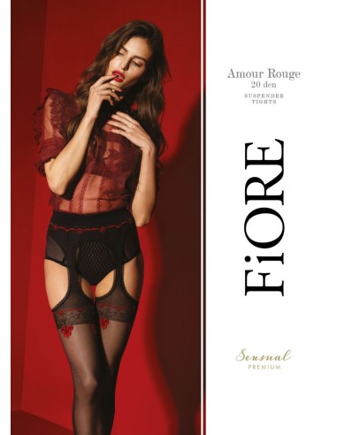 Amour Rouge Bas jarretelles 20 DEN - Noir et Rouge - Qualité premium