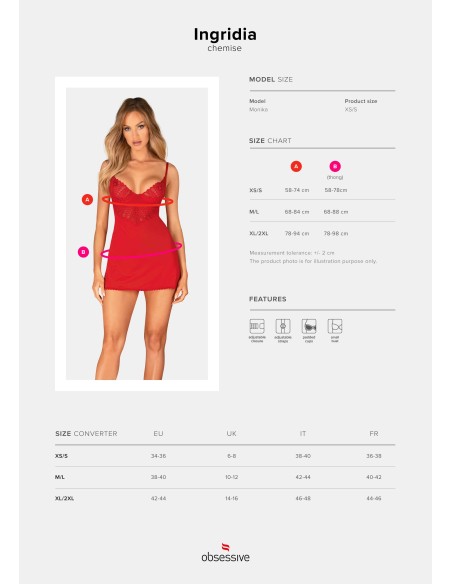 Ingridia nightie and thong - Red