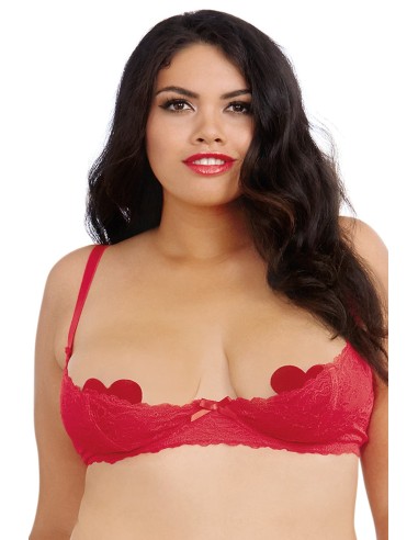 Sujetador topless media copa talla grande rojo con aros - DG9386XRED