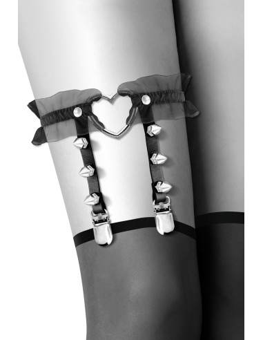 Black garter with spiked heart and tulle - CC6060100010