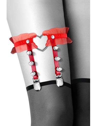 Red garter with spiked heart and tulle - CC6060100030