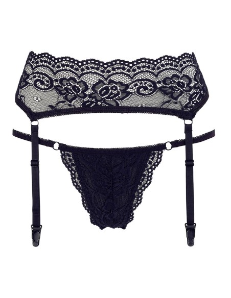 Black lace suspender belt and matching thong - R232187410