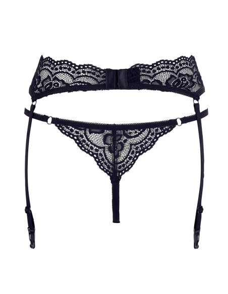 Black lace suspender belt and matching thong - R232187410
