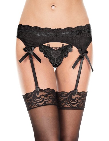 Suspender belt with integrated butterfly thong - MH7736BLK