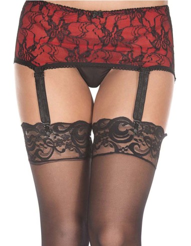 Red suspender belt headband with adjustable suspenders and black lace - MH7734REB