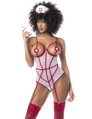 Nurse Costume with White and Red Bodysuit - MAL6487COS