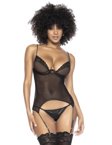 Bustier avec porte-jarretelles et string noir - MAL8802BLK