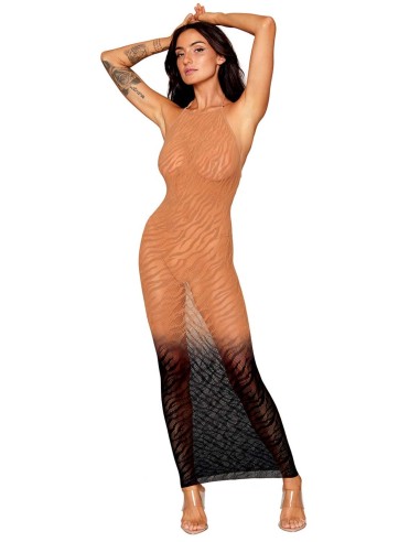 Vestido bodystocking con estampado de cebra, en colores cobre - DG0488BKC