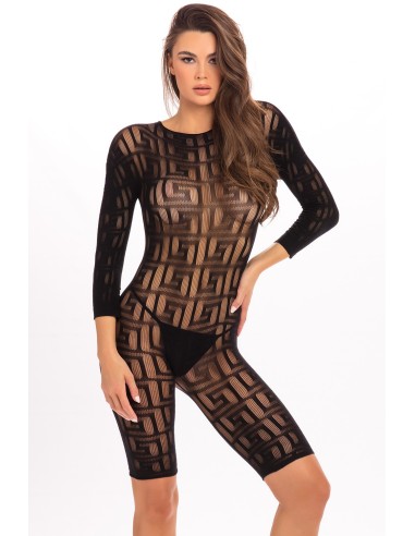 Zwarte visnet bodystocking Geometrisch ontwerp