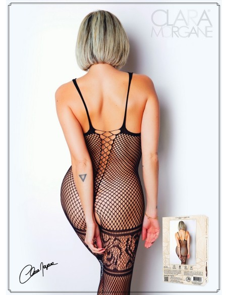 Bodystocking van fijn zwart visnet met vetersluiting - Le Numéro 14 - Bodystocking Collectie - CM99014
