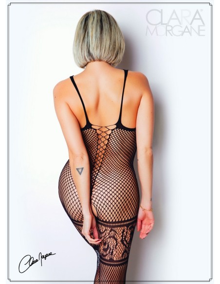Bodystocking van fijn zwart visnet met vetersluiting - Le Numéro 14 - Bodystocking Collectie - CM99014