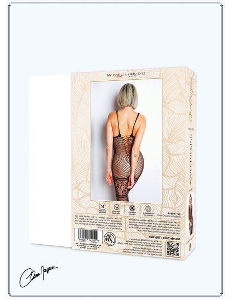 Bodystocking van fijn zwart visnet met vetersluiting - Le Numéro 14 - Bodystocking Collectie - CM99014