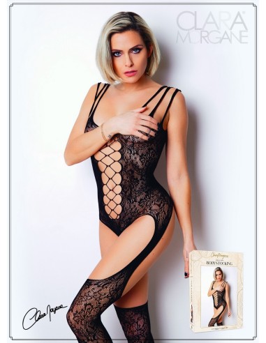 Bodystocking met gebloemd kant en drievoudige bandjes - Le Numéro 9 - Bodystocking Collectie - CM99009