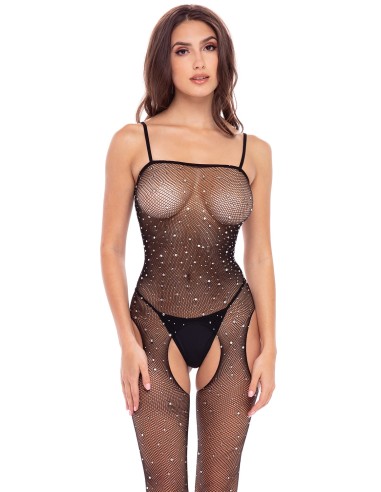 Zwarte glanzende bodystocking - REN7097-BLK