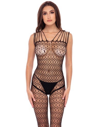 Bodystocking de malla ancha con entrepierna abierta - REN7095-BLK