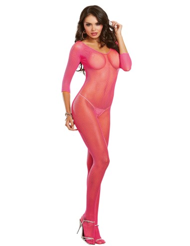 Neonroze netbodystocking met open kruis - DG0015HPK