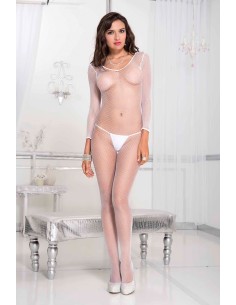 Long-sleeved jumpsuit, open crotch - ML1599WHT