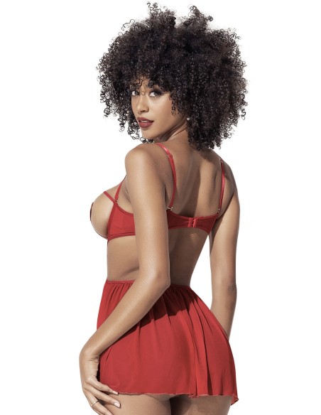 Fijne rode visnetnachtjapon met open cups en string - MAL7508RED
