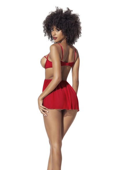 Fijne rode visnetnachtjapon met open cups en string - MAL7508RED