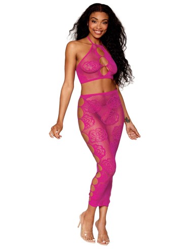 Pink Mesh Bra and Long Skirt Set - DG0485BEE