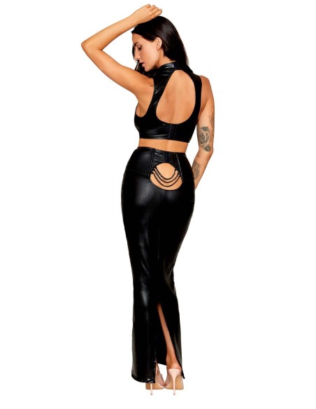 Conjunto sujetador y falda larga efecto piel negro - DG13198BLK
