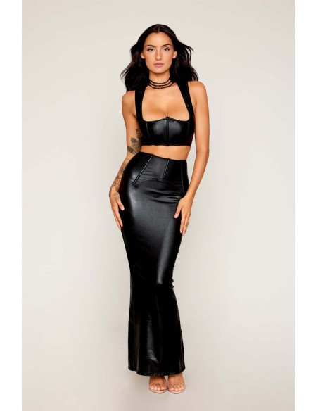 Conjunto sujetador y falda larga efecto piel negro - DG13198BLK