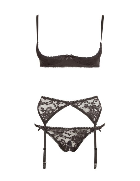 Sexy driedelige set van zwart kant - R2210185