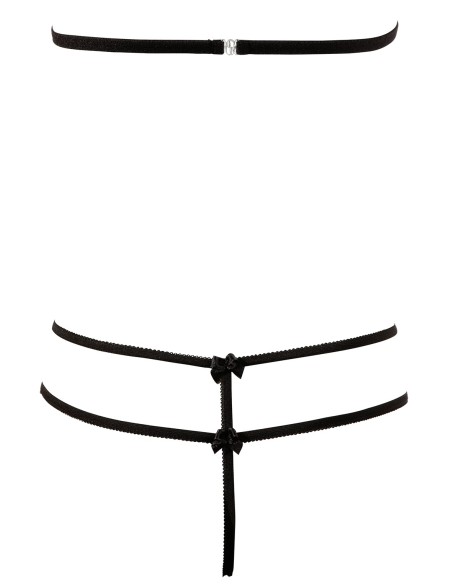 Black lace bra with detachable cups and thong - R221125410