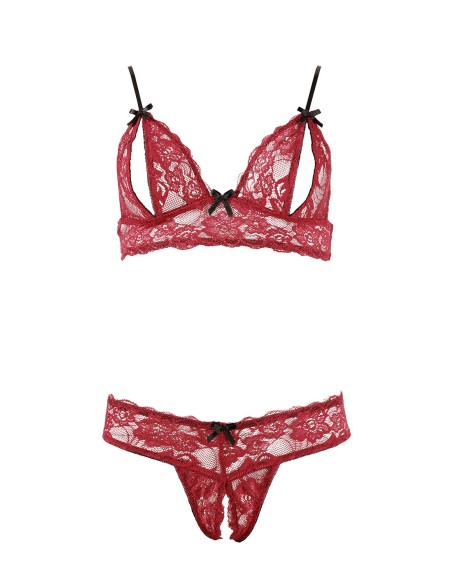 Bh, open cups, rood kant en bijpassende string - R2212447
