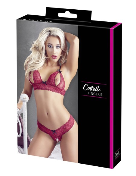 Bh, open cups, rood kant en bijpassende string - R2212447