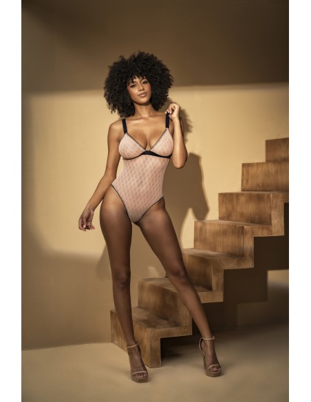 Sensual flesh and black bodysuit - MAL8782NBK