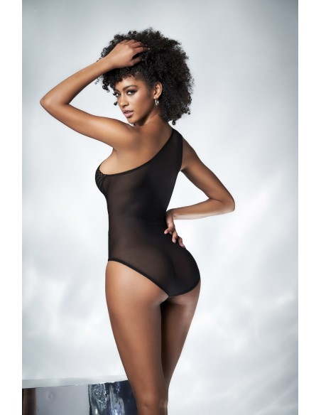 Sexy black asymmetrical bodysuit - MAL8789BLK