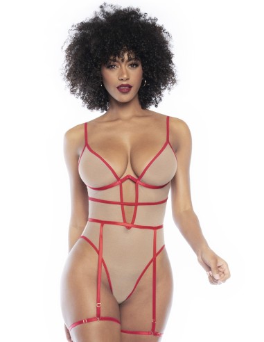 Body nude y sexy costura roja - MAL8818RED