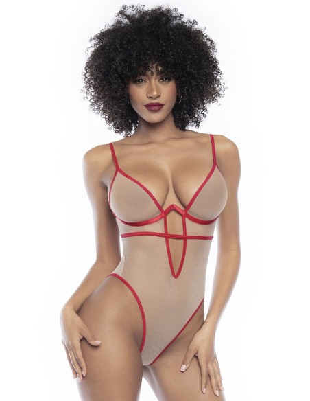 Nude bodysuit en sexy rode stiksels - MAL8818RED