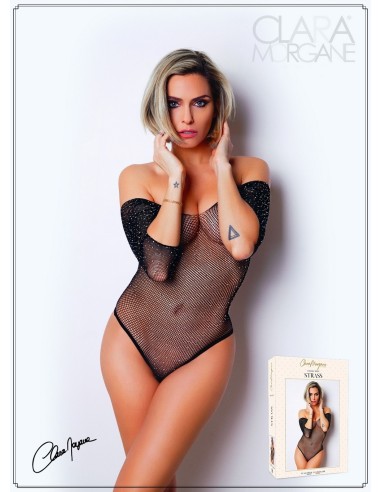 Body noir avec manches 3/4 - Le Numéro 2 - Collection Strass - CM98003