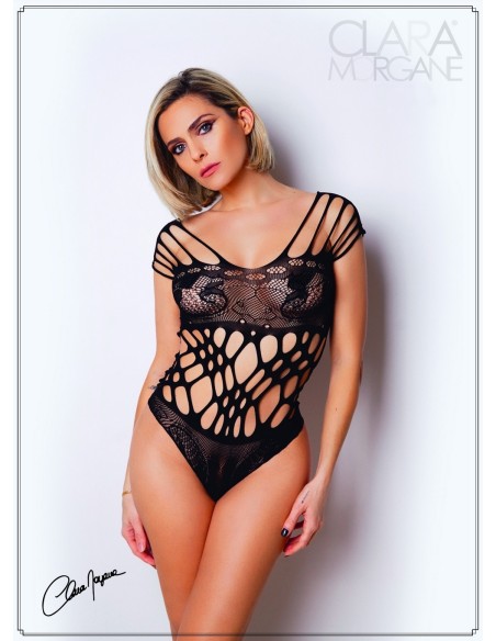 Body negro de rejilla y tiras - Le Numéro 1 - Body Collection - CM98001