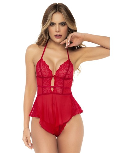 Body efecto babydoll rojo y tanga a juego - MAL7445RED