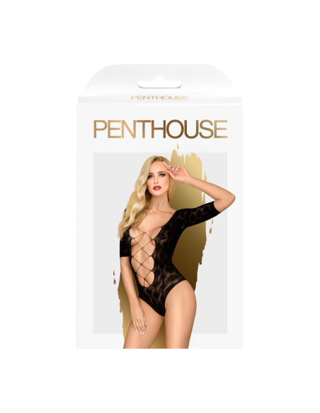 Black bodysuit with three quarter sleeves Salute me - PH0114BLK