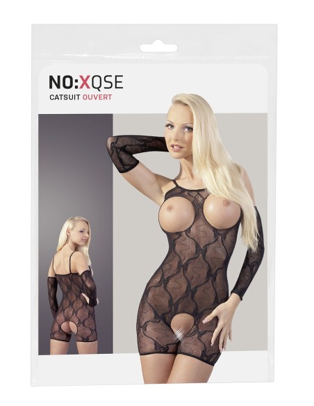 Black fishnet short jumpsuit - R2550113