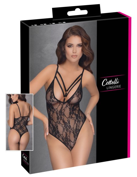 Fijne zwarte kanten bodysuit met string - R2642727