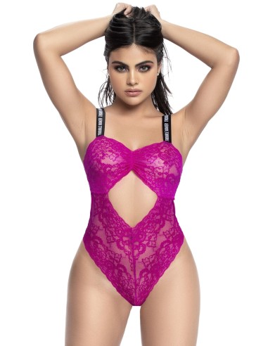 Body tanga de encaje floral rosa con tirantes anchos elásticos - MAL8693HPK