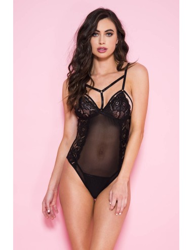 Body negro transparente con encaje - ML80077BLK