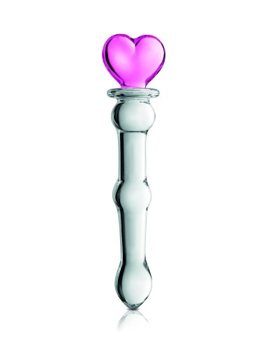 Two-tone glass dildo with balls and heart n°21 Glossy - CC532074