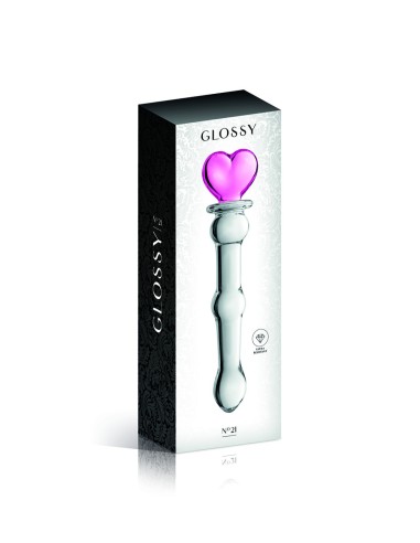 Consolador de vidrio bicolor con bolas y corazón n°21 Brillante - CC532074