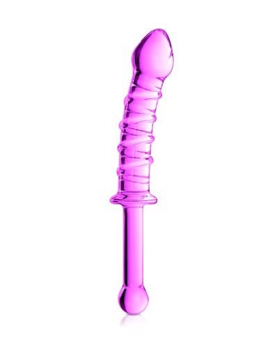 Roze glazen dildo met strepen en handvat nr. 16 Glanzend - CC532072050