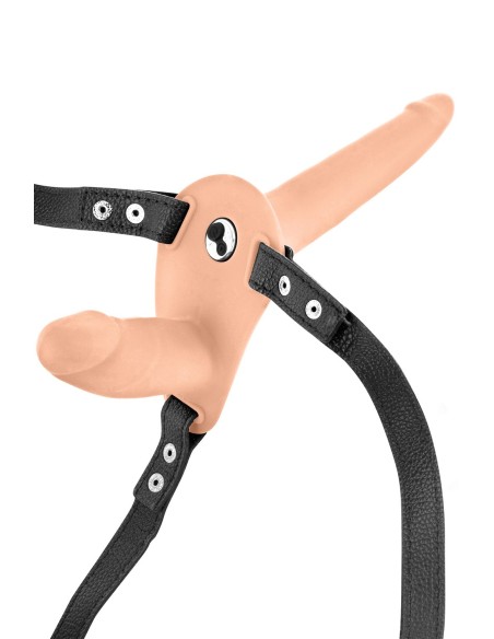 Dubbele USB-vibrerende voorbinddildo van vlees - CC5310020194