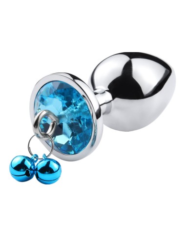 Blue aluminum jewel plug with bells Size M - RY-002-A-ZB